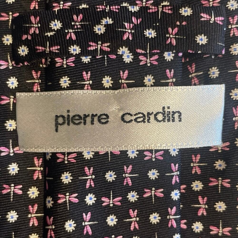 Pierre Cardin Back and Pink Micro Dragonflies Men’s Neck Tie EUC.  T1-1545